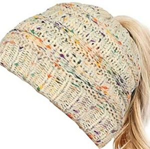 CABLE KNIT PONYTAIL BEANIE